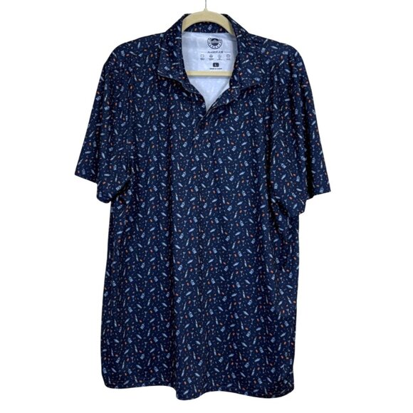 Flag & Anthem Polo Shirt MadeFlex Short Sleeve Navy Blue Cocktail Mens Size L - Picture 1 of 7